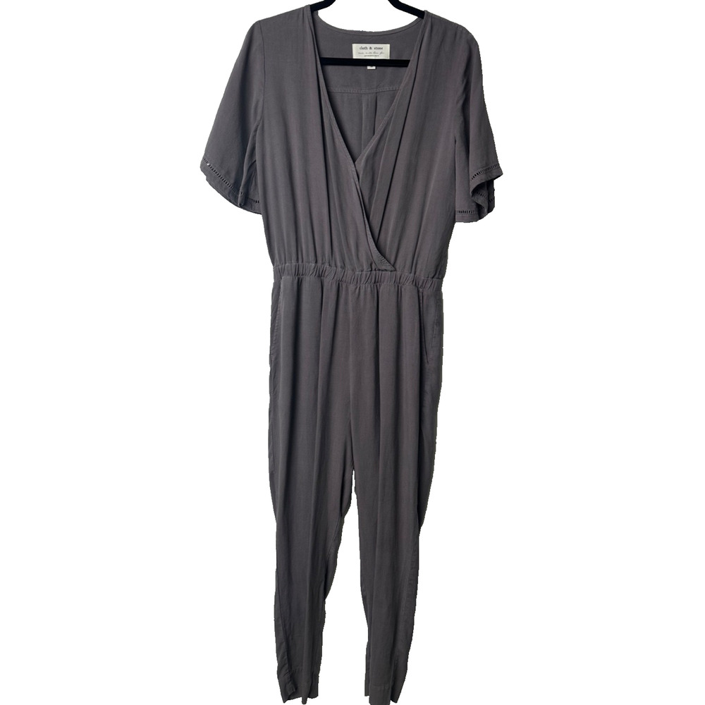 Anthropologie Cloth & Stone Jumpsuit XS Gray Eyelet Trim Boho Lyocell Boho B5